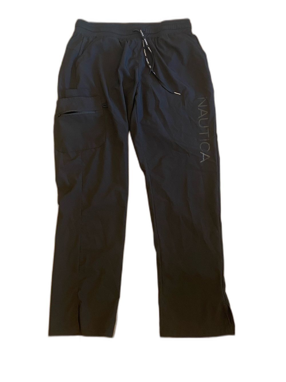 Womens L Nautica Black Cargo Jogger Pants Draw String Lounge Comfort Black